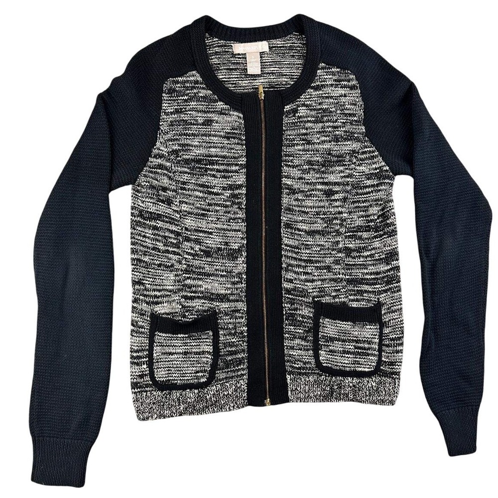 Banana Republic Cardigan Sweater‎ Women S Black White Colorblock Raglan Full Zip